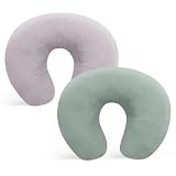 Winmany 2er-Pack Musselin-Stillkissenbezüge aus weicher Baumwolle, Stillkissenbezug für Neugeborene, Baby-Fütterungskissen-Schonbezug, Babyparty-Geschenke für Jungen und Mädchen (Grün + Grau)