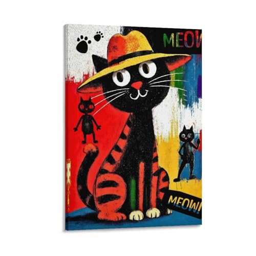 可愛い猫のアートポスターイラスト 絵画 漫画 動物 キャンバス玄関 壁画 (62) キャンバス 芸術 壁アート 画像 印刷 現代 寝室 装飾 ホームワーク12x18inch(30x45cm)