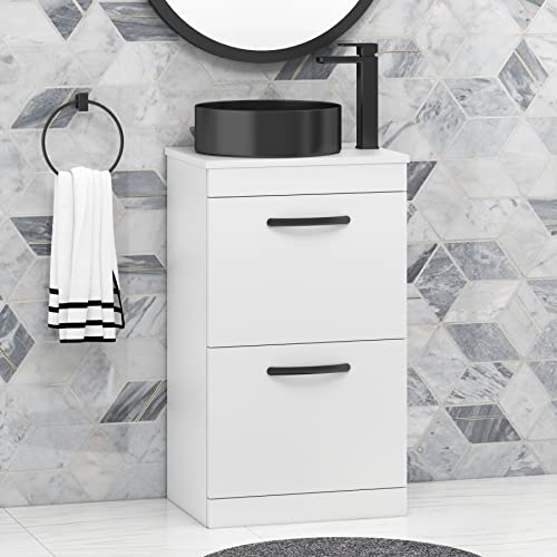 Royal Bathrooms 500mm Freestanding Vanity Unit 2 Drawer Gloss White & Countertop Basin - Art Round
