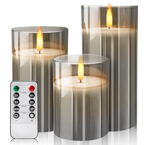 Lista de Velas pilar que Puedes Comprar On-line. 43 Nasjac Velas Led Sin llama, Luces Veladoras de Vidrio que funcionan pilas, 3PCS Velas Eléctricas Impermeables con Control Remoto, Luz de Té Iluminación Velas de Pilar para Hogar