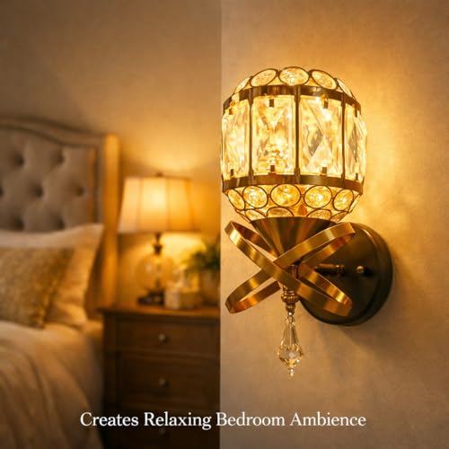 Image of SAH Contemporary Crystal Ring LED Wall Lamp Luxury Decorative 3 in 1 Color Changing Lighting Fixture with Sparkling Acrylic Accents Ideal for Stylish Home Decor, Living Room, Bedroom and Corridor