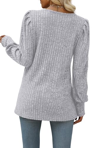 Image of WIHOLL Long Sleeve Shirts for Women Trendy Casual Square Neck Tops Lightweight Sweaters