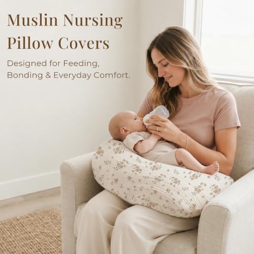 Image of Konssy 2-Pack Muslin Nursing Pillow Covers, Blossom Soft Slipcover for Baby