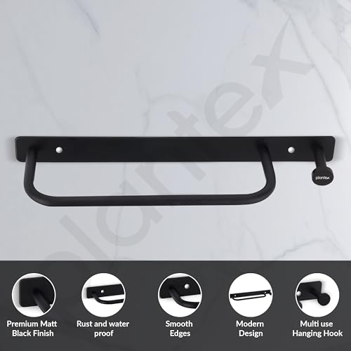Image of Plantex Towel Holder for Bathroom /Stainless Steel 9 inch Towel Rod /Towel Bar /Towel Hanger /Bathroom Accessories -Pack of 1 (Black)