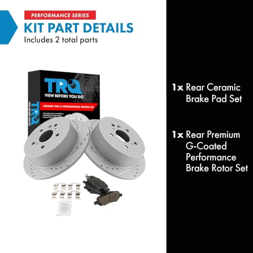 Image of TRQ Performance Rear Brake Pad and Rotor Set Ceramic Coated Drilled Slotted Rotors Compatible with 2009-2015 Toyota Venza