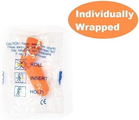 Quality Foam Earplugs 50 Pair- 32dB Noise Cancelling Disposable Individually Wrapped Packaged Bulk in Pairs Soft for Sleeping Travel Concert Shooting Hunting Study Work Construction Safety Orange