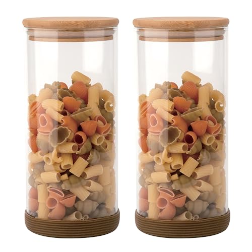 Image of Femora Borosilicate Glass Jars with Wooded Lid| 1 Year Warranty| Multipurpose Airtight Storage Jars For Cookies, Snacks, Spices| Glass Jar 1300ml| Set Of 2| Transparent Glass Jars For Kitchen Storage