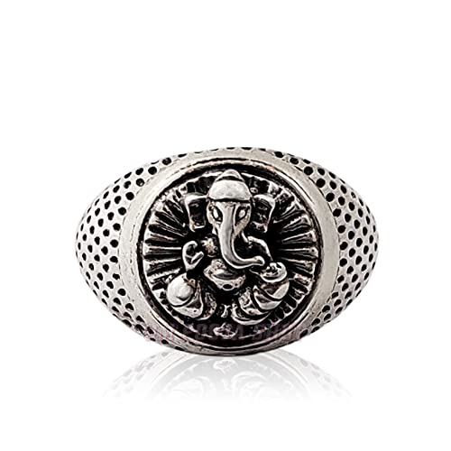 Om Pooja Shop Vighna Vinashak Ganesha Ring in Pure Silver