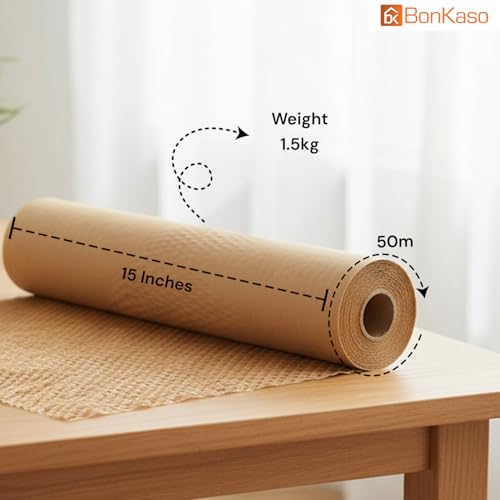Image of BonKaso Honeycomb Paper Wrap Roll 50M x 15 Inch | 80 GSM Eco-Friendly Brown Packaging Roll | Cushioning & Shockproof Wrap for Fragile Items | Sustainable Packing Material for Shipping