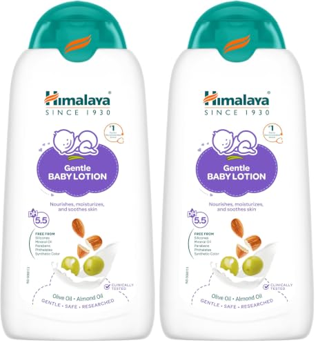Image of Himalaya Gentle Baby Lotion 200ml with Almond oil, Olive oil, Country Mallow | No.1 Doctor-Prescribed Brand |pH 5.5 formulation | Nourishes and moisturizes your baby's skin | Safe for Newborns