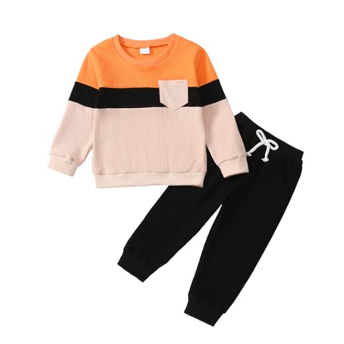 Image of Kid Toddler Boy Clothes Color Block Sweatshirt and Casual Pants 2Pcs Boys Fall Winter Outfits 1-5T