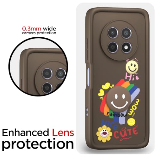 Image of Pikkme Back Cover for Realme Narzo 70x 5G / N65 / Realme 13 /12 / 12X 5G / C65 | Soft Silicone| Cute Rainbow Smile & 3D Cartoon Flower Design | Shockproof Raised Camera Protection Bumper Case (Brown)