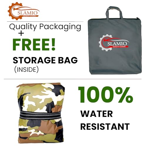 Image of Waterproof Car Body Cover for Tata Safari (2021-2024) with Mirror Pocket, Soft Cotton Lining, Triple Stitched, Full Bottom Elastic (Heat Resistant Jungle Print with Red Piping)