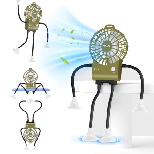 VARAl Freestyle Small Robot Fan, Fun Desk Fan with Suckers, Rechargeable Portable Fan and Phone Stand 2 in 1 for Offce, Travel and Cars
