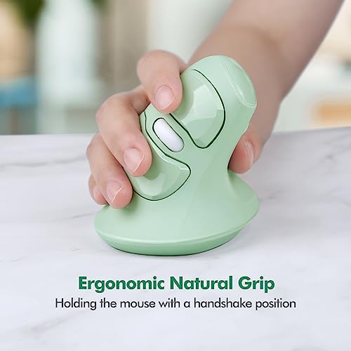 Image of MicroPack Ergonomic Vertical Wireless Mouse, Silent Cordless Mouse with USB-A & Type-C Receiver, 800 /1200 /1600 DPI, 6 Buttons, Reduces Wrist Strain for Windows, Mac, PC & Laptop Green