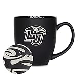 Rico Industries NCAA Liberty Flames Main 15oz Laser Engraved Matte Black Ceramic Bistro Mug - For Hot or Cold Drinks
