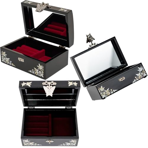 February Mountain Mother of Pearl Small Jewelry Box with mirror lid, Jewelry Storage Organizer for Earring, Necklace, Rings, Bracelet & Accessories