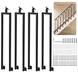 4 Pack U Shape 38.6' Stair Balusters with Adjustable Top Bracket for Staircase Interior, Side Mount Industrial Iron Balusters for Stair Handrail Porch Deck Railing Outdoor Steps