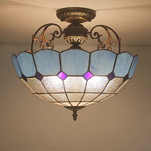 Pendentif en vitrail bleu fait main lustre suspendu 30 cm