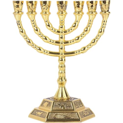 Dianzan Candelabro De 7 Brazos para Menorá Judía Tradicional, Candelabro Vintage para Hanukkah, Ideal para Decoración del Hogar, Oraciones Y Celebraciones Festivas.