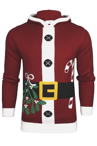 Xact Herren Kapuzen-Weihnachtspullover - mit Elfen, Weihnachtsmann...