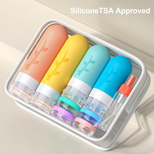 Aeomni 18 Pcs Travel Bottles for Toiletries, Silicone Travel Size Toiletries of Travel Containers Set, Refillable & Leakproof Travel Bottles Kit with TSA Approved Travel Size Bottles, Multicolor 6 41zrYz6H0UL
