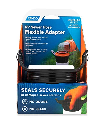 Camco Flexible 3-In-1 Sewer Adapter Hose Seal -Flexible Fitting That Makes Connection To A Sewer Inlet Simple And Less Hands On! (39318), Black #TOP2