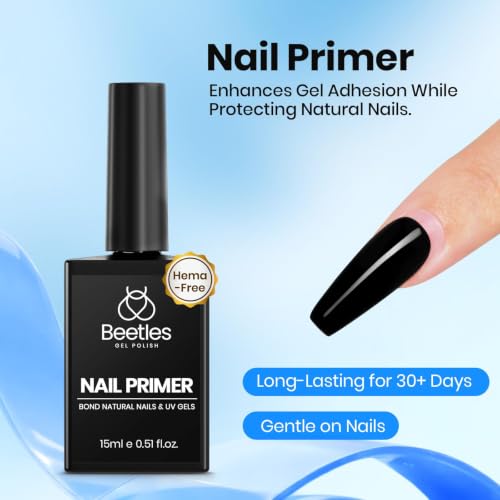 Image of Beetles 4Pcs Gel Top Coat and Base Coat with Nail Dehydrator and Primer Set - Acid-Free & Hema-Free Nail Bond for Gel Polish & Acrylic Nails, Long-Lasting for Professional Manicure Prep Kit