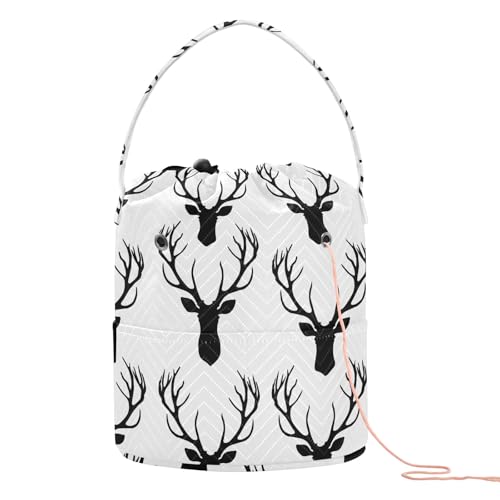 Yarn Storage Bag Small Crochet Bag Knitting Bag Organizer Antlers Deer Heads Yarn Bags for Crocheting Basket