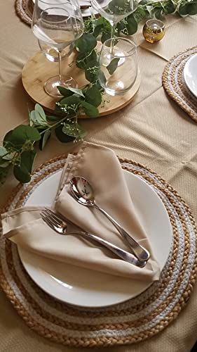 Ploymono Beige Heavy Duty Cloth Napkins - 17 X 17 Inch Solid Washable Polyester Dinner Napkins - Set Of 8 Napkins With Hemmed Edges - Great For Weddings, Parties, Banquets Dinner & More #TOP2