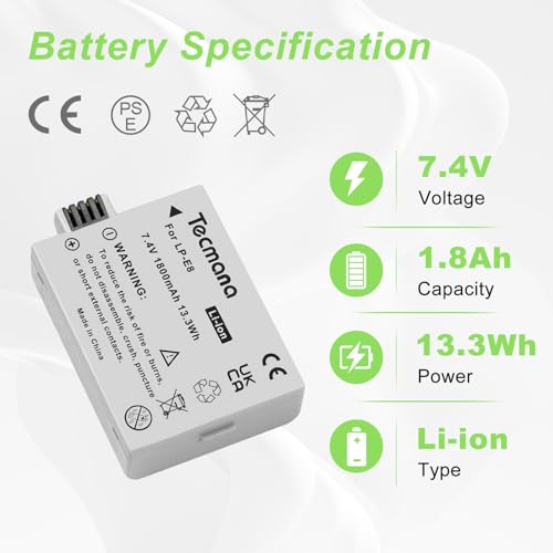 Batería LP-E8 de alta duración y cargador inteligente para EOS 550D 2