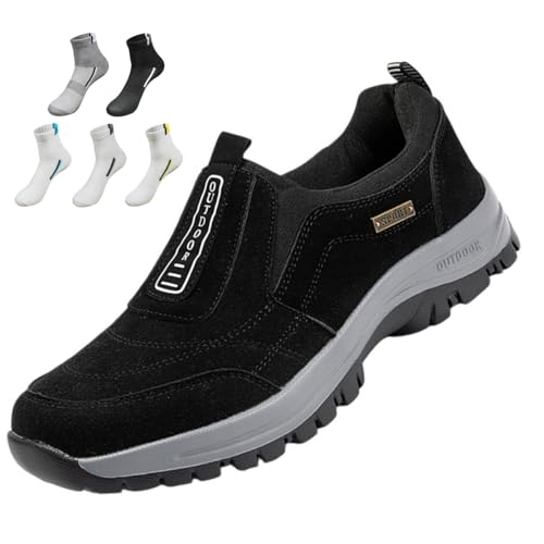 INLANDSIS Orthopädische Schuhe Herren Extra Breite Schuhe Slip on Walking Schuhe Mit Fußgewölbestütze,Leichte Outdoor Schuheleicht Arbeitsschuhe Rutschfester Schmerzlinderungs - Unisex (Schwarz,48)