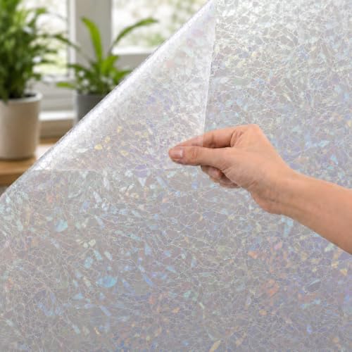 Image of CVANU Rainbow Reflection 3D Frosted Privacy Window Film, Self Adhesive Waterproof Vinyl Covering Sheet for Glass Door, Windows, Bathroom, Home & Office Use (12 x 120 Inch)