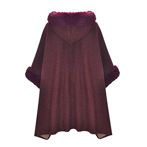 Image of ZLYC Women Winter Fashion Faux Fur Trim Layers Hooded Cardigan Warm Cape Sweater Cloak