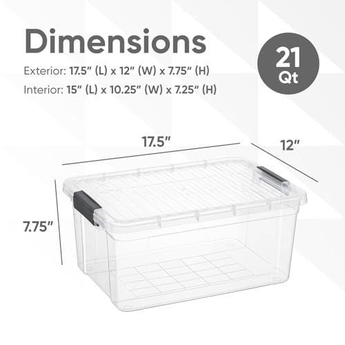 Image of Superio 21 Quart Clear Plastic Storage Boxes with Lids, Stackable Organizer Containers, BPA-Free Storage Bins for Home, Office, School & Dorm, 8 Pack