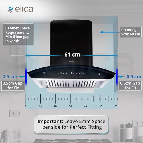Image of Elica 60 cm 1500 m3 /hr Baffle Filter Autoclean Kitchen Chimney with 15 Years Motor & 5 Years Comprehensive Warranty (WD TBF HAC 60 MS NERO, Touch + Motion Sensor Control, Black)