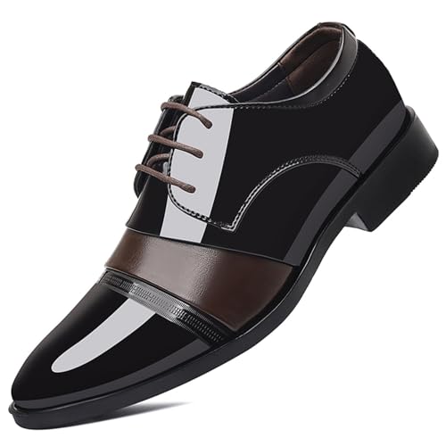 Men's Vintage High Gloss Patent Leather Oxfords Formal Business Lace up Tuxedo Dress Shoes