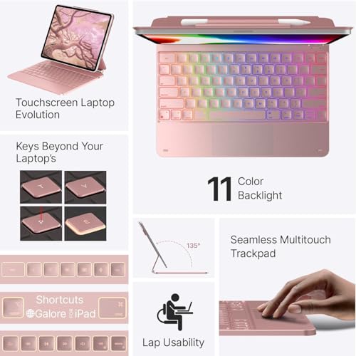 Image of typecase Edge for iPad Air 13 (M4 /M3 /M2, 2026 /2025 /2024) & Pro 12.9 (6th /5th /4th /3rd Gen) with 11-Color Backlit & Precision Trackpad, Magic Floating Keyboard (NOT FIT to Pro 13 (M5 /M4) -Rose Gold'26