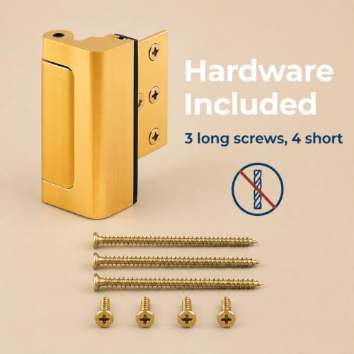 Image of Prime-Line U 10826 Door Reinforcement Lock - Add Extra, High Security to your Home and Prevent Unauthorized Entry - 3 inch Stop, Aluminum Construction, Gold Anodized Finish (Single Pack) | 3 in. Stop, Solid Brass, High Security, Prevent Unauthorized Entry, Single Pack
