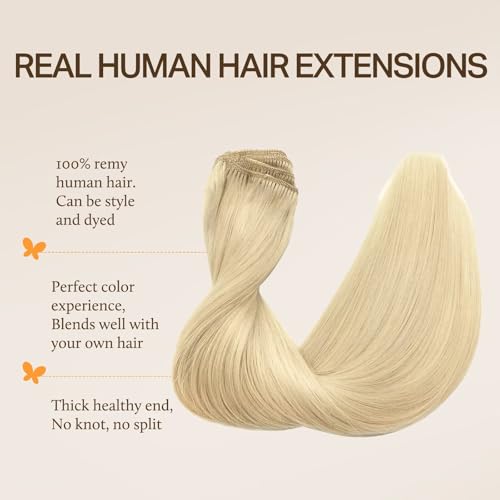 Image of DOORES Wire Human Hair Extensions, Platinum Blonde 95g 16 Inch, Hair Extensions Real Human Hair Transparent Wire Natural Straight Hairpiece Invisible Hair Extensions