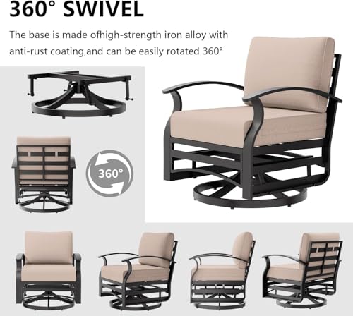 Image of Aluminum Patio Furniture Set, 10 Seats Outdoor Patio Conversation Sets with Swivel Chair Modern Metal Sectional Sofa with Upgrade Cushions for Patio, Backyard - Sand