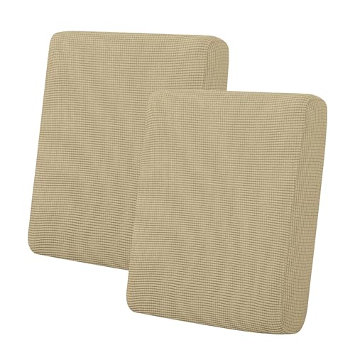Image of Easy-Going Stretch 2 Pieces Loveseat Couch Cushion Cover for 2 Seat | Individual Furniture Protector Sofa slipcover for 2 Cushion Couch Washable Soft with Elastic Bottom Beige