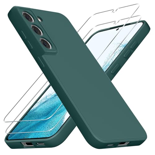 Vauki Coque Silicone pour Samsung Galaxy S22 5G avec 2 Pièces Verre Trempé, Protection Complète du Corps au Toucher Soyeux, Housse Etui de Protection en TPU Souple,...