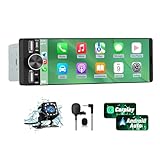 Pyniro 6.36' Single Din Car Stereo with Wireless CarPlay & Android Auto, IPS Touchscreen Head Unit with Backup Camera/External Microphone, Car Radio Supports Bluetooth/SWC/FM/Double USB/Type-C