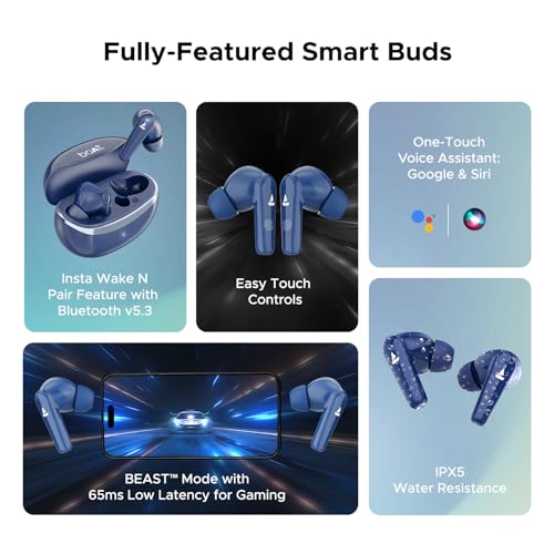 Image of Boat Airdopes 131 Elite ANC, 32dB Active Noise Cancellation, 60HRS Battery, Ambient Mode, 4Mics ENx, Fast Charge, IPX5, v5.3 Bluetooth Earbuds, TWS Ear Buds Wireless Earphones with mic (Dawn Blue)