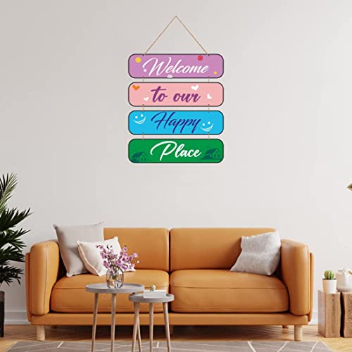 Image of Zesta Happy Place Wooden Wall Hanging Decorative Items /Hanging Home Wall Decor Items /MDF Decoration Items /Cute Wall Art For Living Room /Home Decor Items Living Room