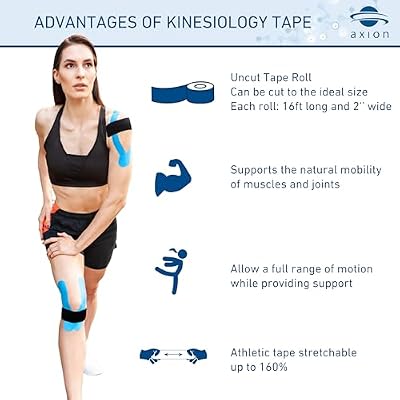 Kinesiology Tape Uncut | 2 Rolls of Athletic Sports Tape in Black and Blue | 16ft Length and 2'' Width per Roll | Waterproof Skin-Friendly Elastic | Ideal for Sports | axion