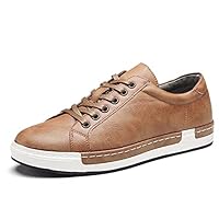 Hombres de Cuero Casual Skateboard Zapatos de Moda de Encaje hasta Mocasines Antideslizantes Pisos de Moda de Negocios cómodas Zapatillas de Deporte(Amarillo,47 EU