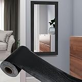 32FT Black Wood Grain Wallpaper Border, Witwatia Removable PVC Waterproof Border Wall Decor, Self Adhesive Peel and Stick Wallpaper, Kitchen Bathroom Tiles Mirror Frame Trim Panels Sticker 10m x 10cm