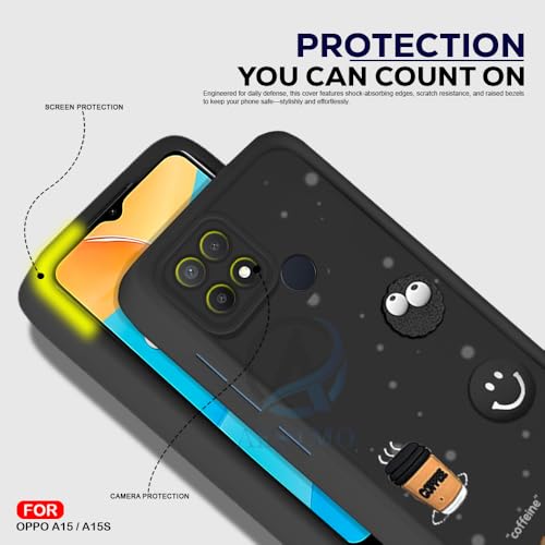 Image of AESTMO Back Case Cover for Oppo A15 / A15S Cover | Cute Fun Cartoon 3D Ball | Coffee Silicone Case | Full Body Protection | Camera Protection Back Cover for Oppo A15 / A15S (Black)